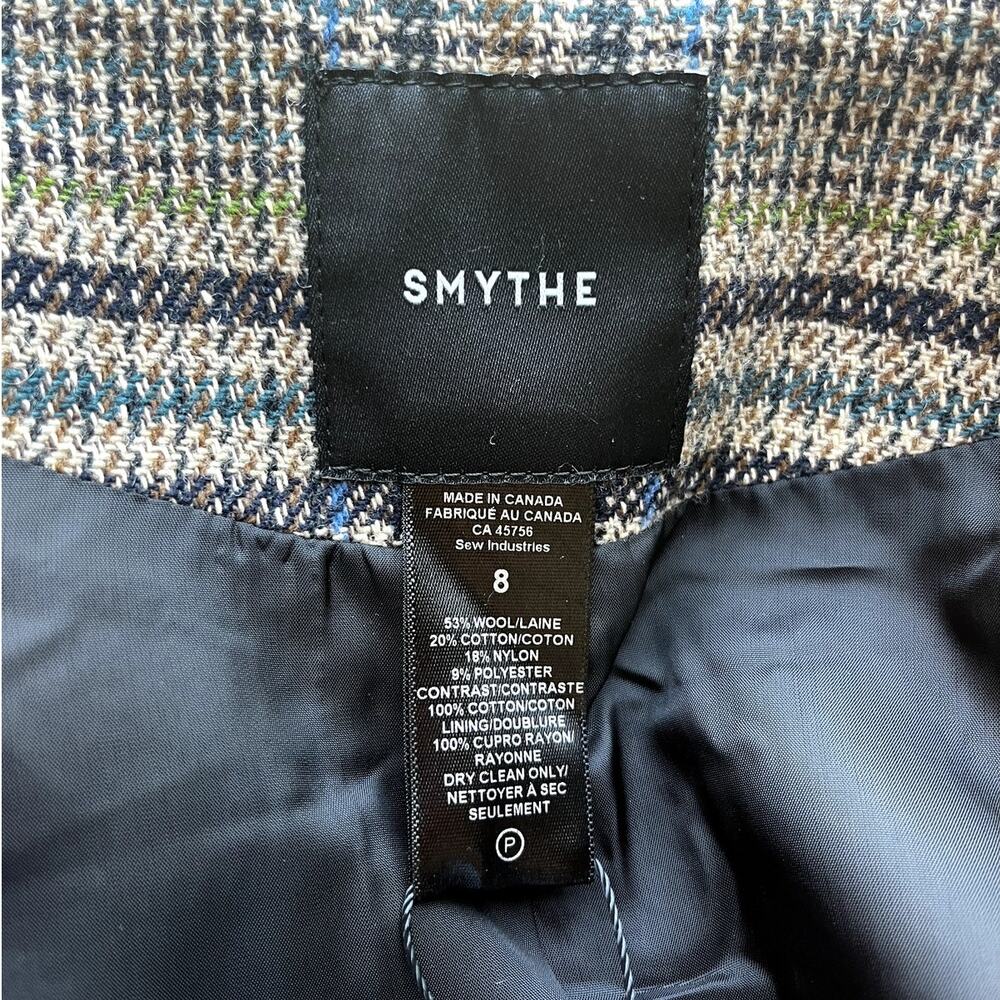 NWT SMYTHE Patch Pocket Wedding Blazer Tan Plaid Gold Buttons Size 8 - Picture 5 of 12
